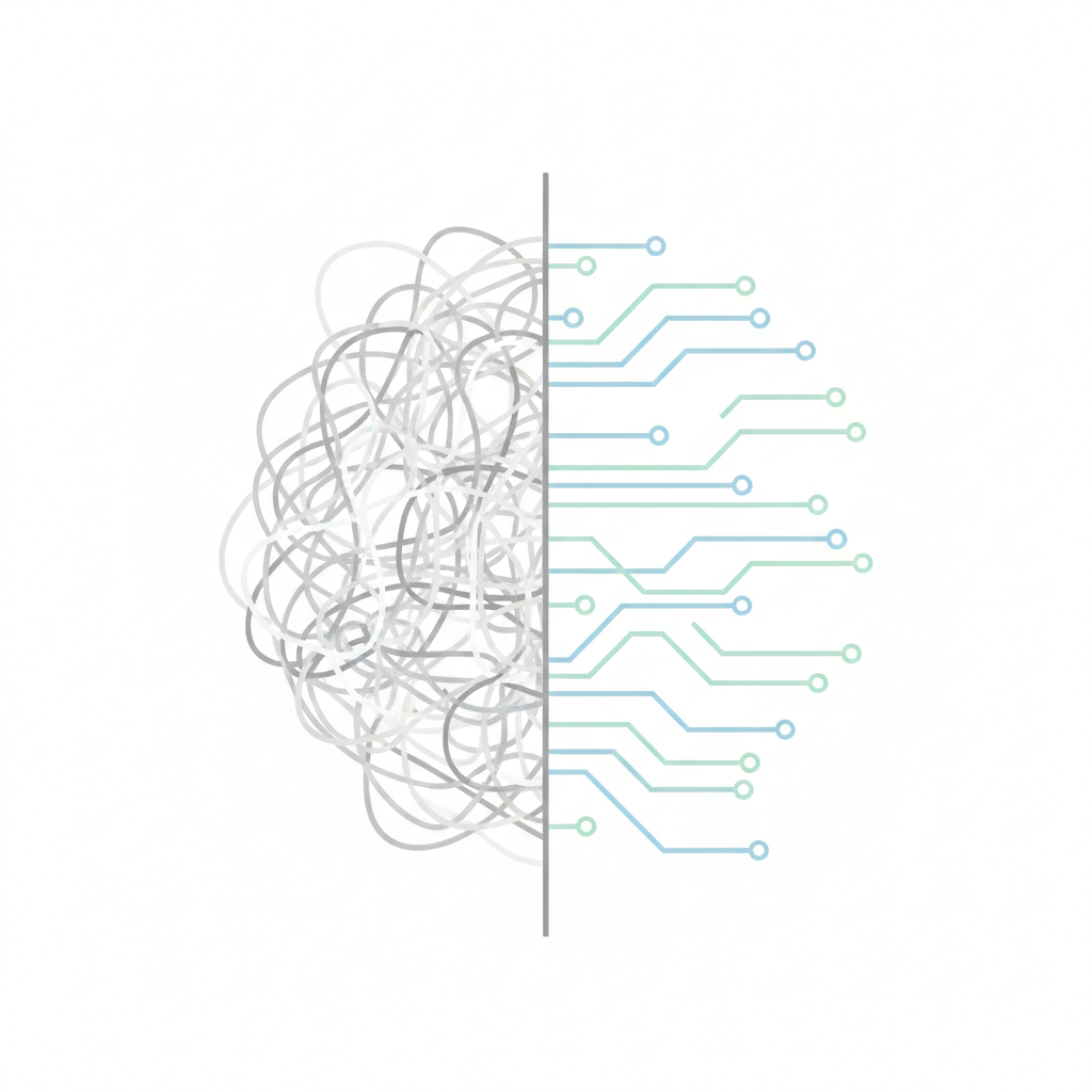 資産運用の「技術負債」による混沌と、リファクタリング後の整然とした金融インフラを対比させたアイキャッチ画像